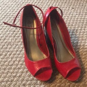 Torrid Red patent leather open toed wedges